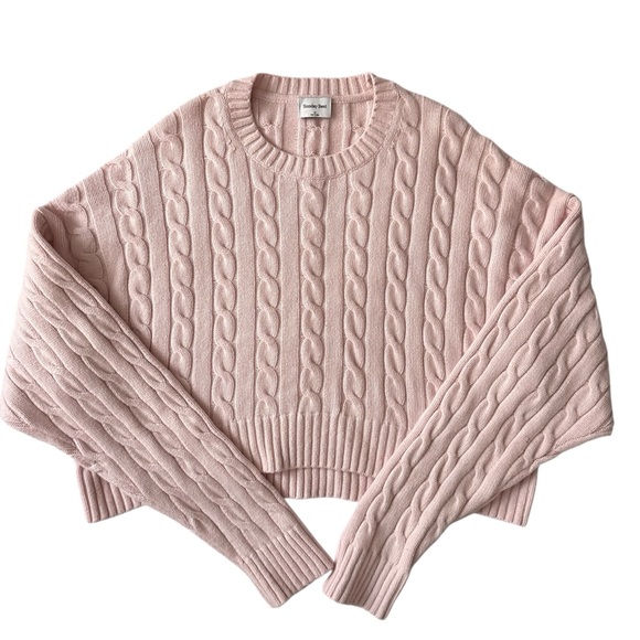 Aritzia Sunday Best Peggy Cropped Cable Knit Sweater - Pink SZ M,All Products : American Fashion Style Bags On Sale